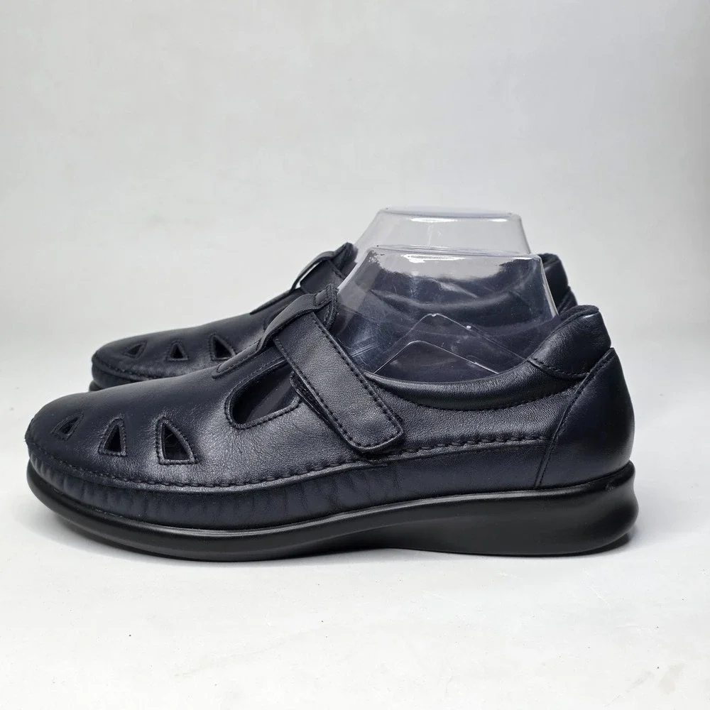 SAS Roamer Tripad Sandals Women's 8.5 WW Extra Wide Navy Leather T-Strap Shoes